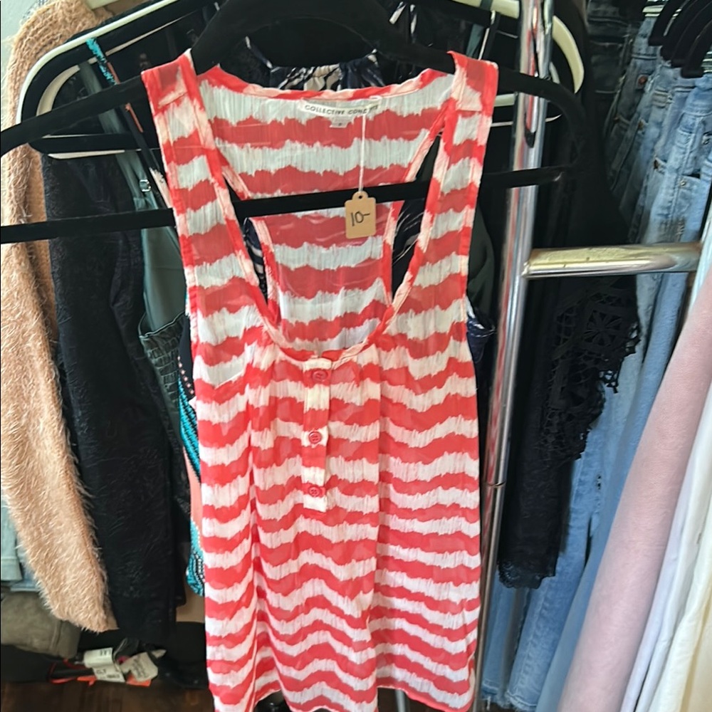 Collective Concepts Red and White Striped Tank Top
